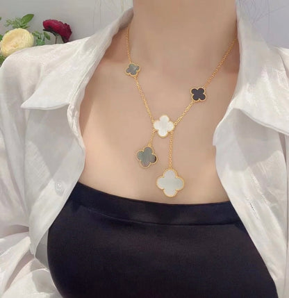 [Clover Jewels]CLOVER 6 MOTIF MOP ONYX GOLD NECKLACE