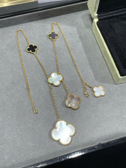 [Clover Jewels]CLOVER 6 MOTIF MOP ONYX GOLD NECKLACE