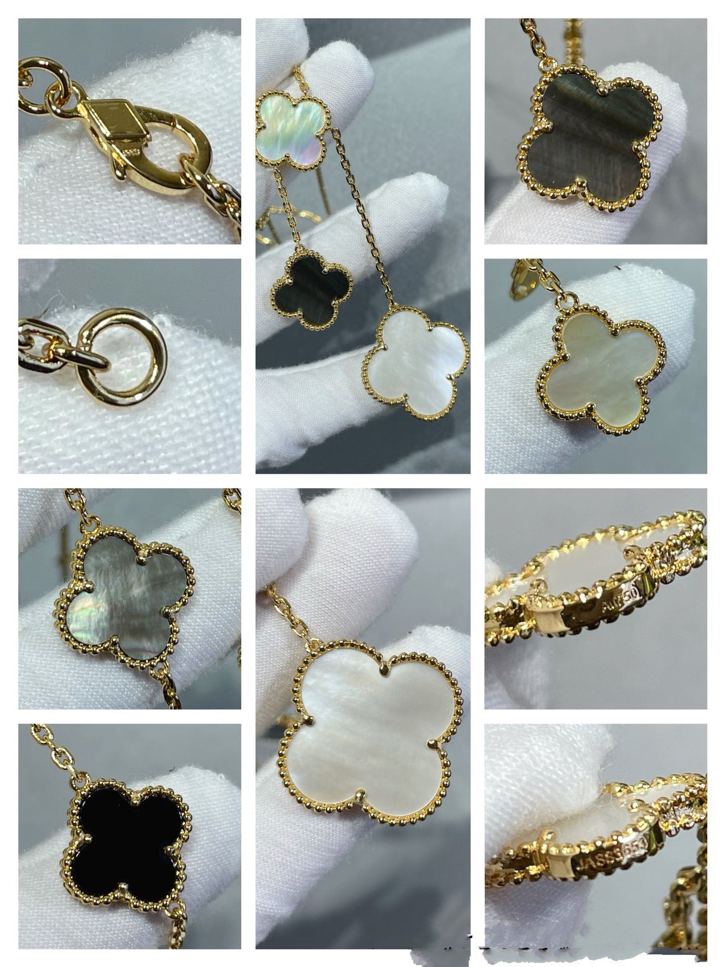 [Clover Jewels]CLOVER 6 MOTIF MOP ONYX GOLD NECKLACE