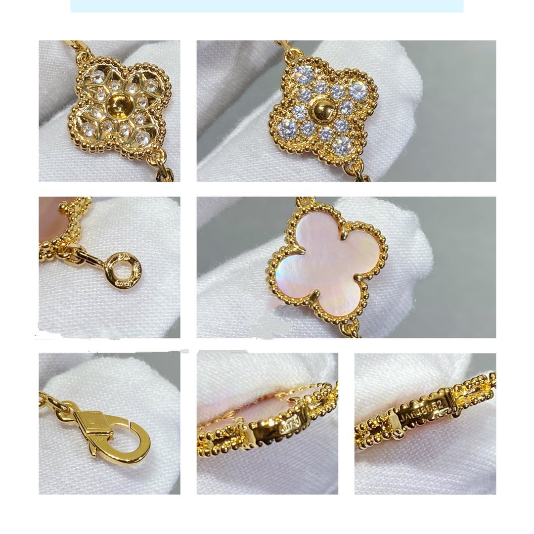 [Clover Jewels]CLOVER 5 MOTIF DIAMOND PINK MOP PINK GOLD BRACELET