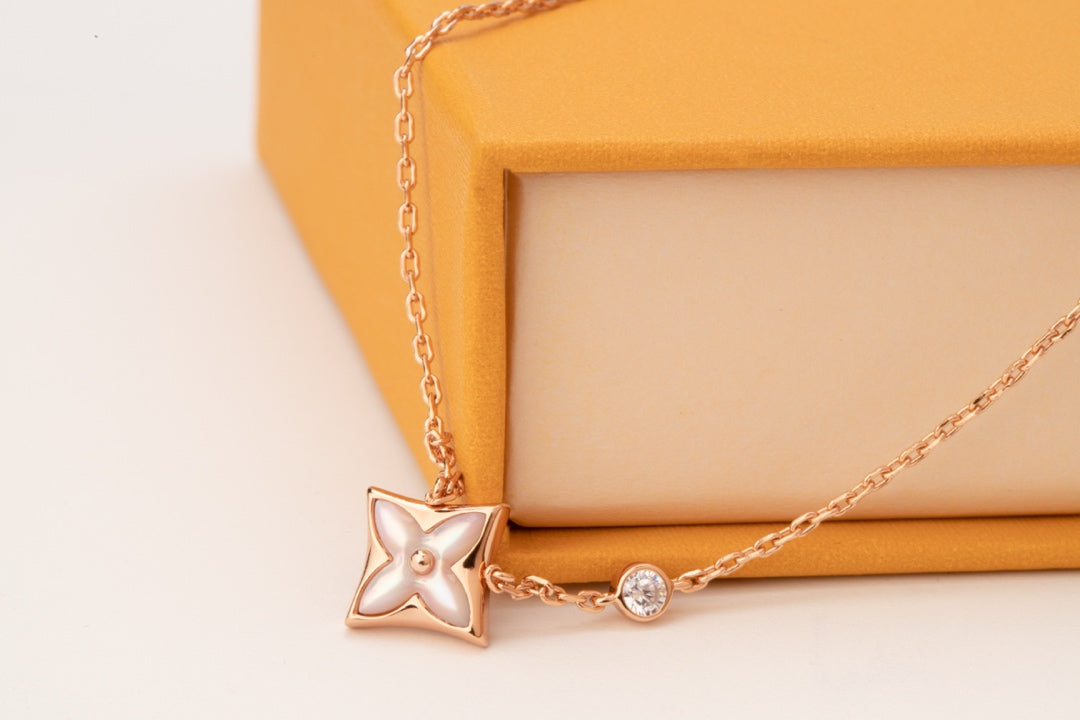 [Clover Jewels]STAR PINK MOP 1 DIAMOND PINK GOLD NECKLACE