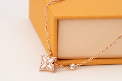 [Clover Jewels]STAR PINK MOP 1 DIAMOND PINK GOLD NECKLACE