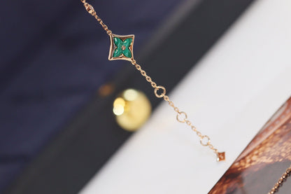 [Clover Jewels]STAR AND SUN 4 MOTIF PINK GOLD MALACHITE BRACELET