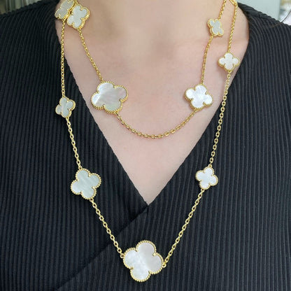 [Clover Jewels]CLOVER 16 MOTIF WHITE MOP GOLD NECKLACE