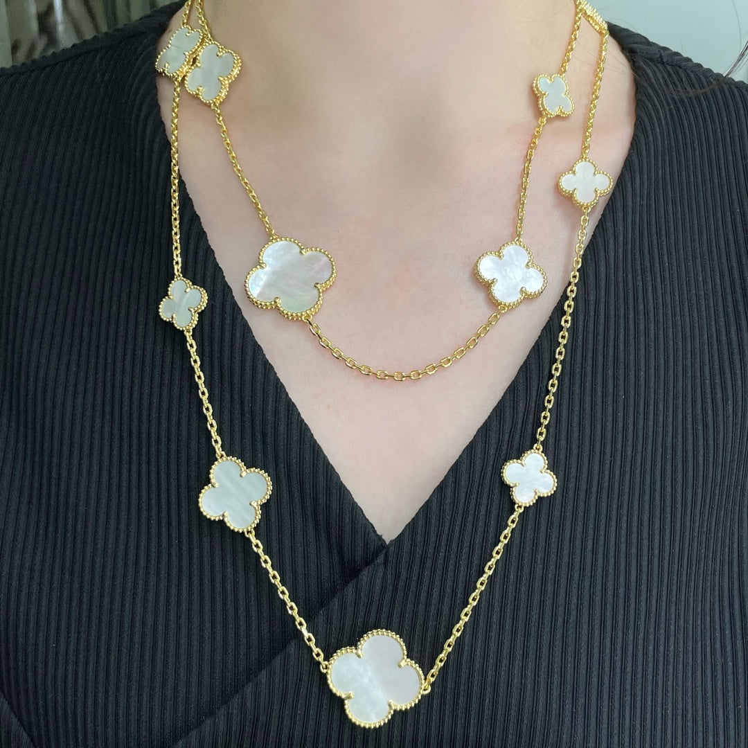 [Clover Jewels]CLOVER 16 MOTIF WHITE MOP GOLD NECKLACE