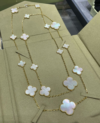 [Clover Jewels]CLOVER 16 MOTIF WHITE MOP GOLD NECKLACE