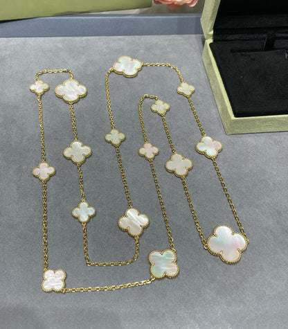 [Clover Jewels]CLOVER 16 MOTIF WHITE MOP GOLD NECKLACE