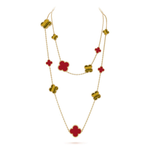 [Clover Jewels]CLOVER 16 MOTIF CARNELIAN TIGER EYE ROSE GOLD NECKLACE