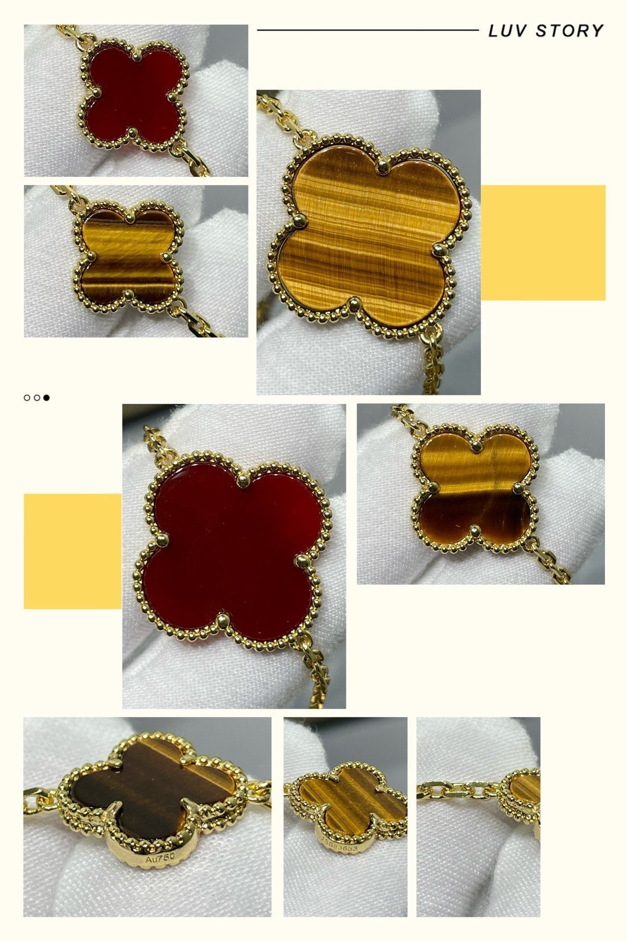 [Clover Jewels]CLOVER 16 MOTIF CARNELIAN TIGER EYE ROSE GOLD NECKLACE