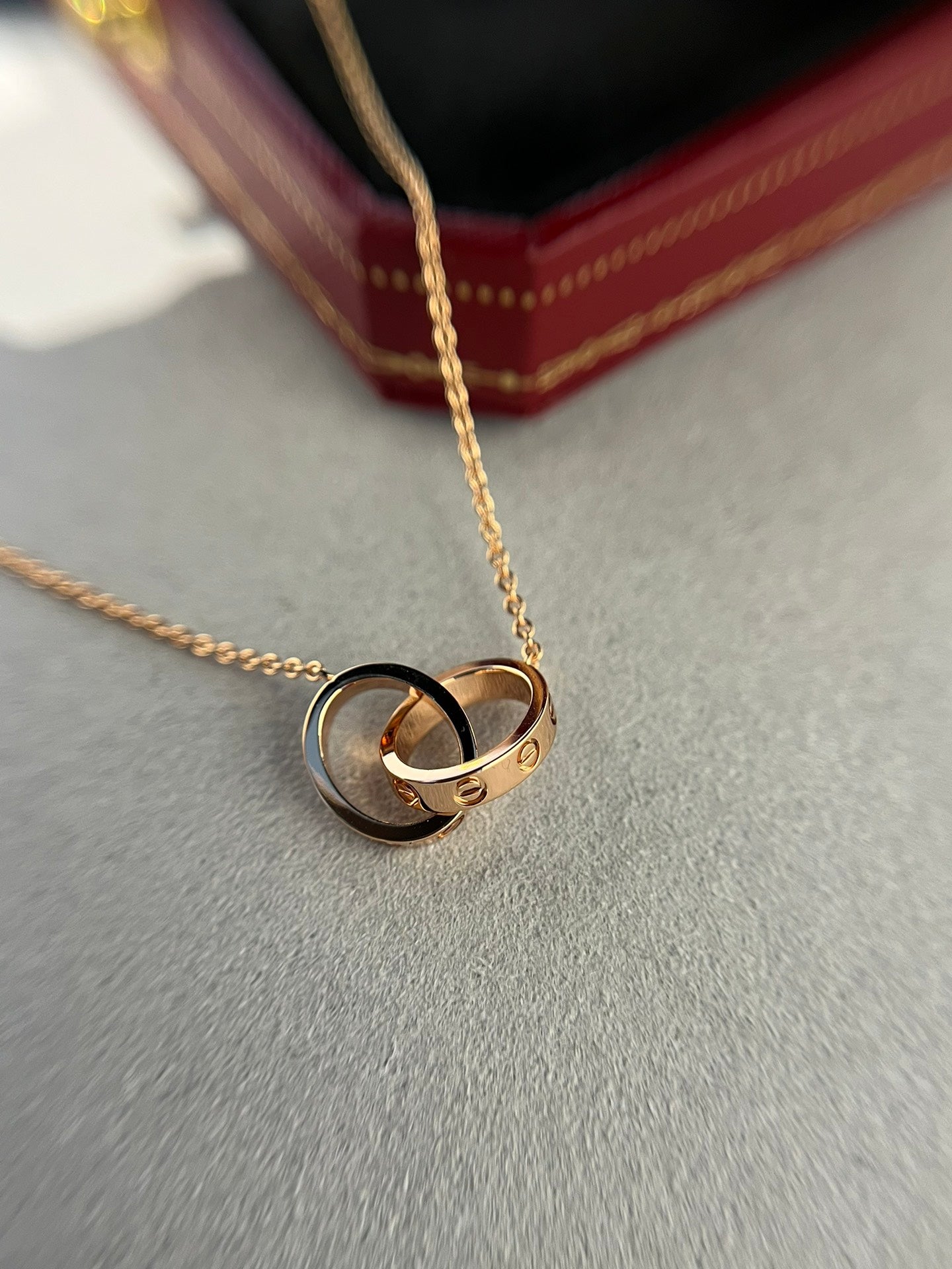 [Clover Jewels]LOVE NECKLACE DOUBLE RING PINK GOLD