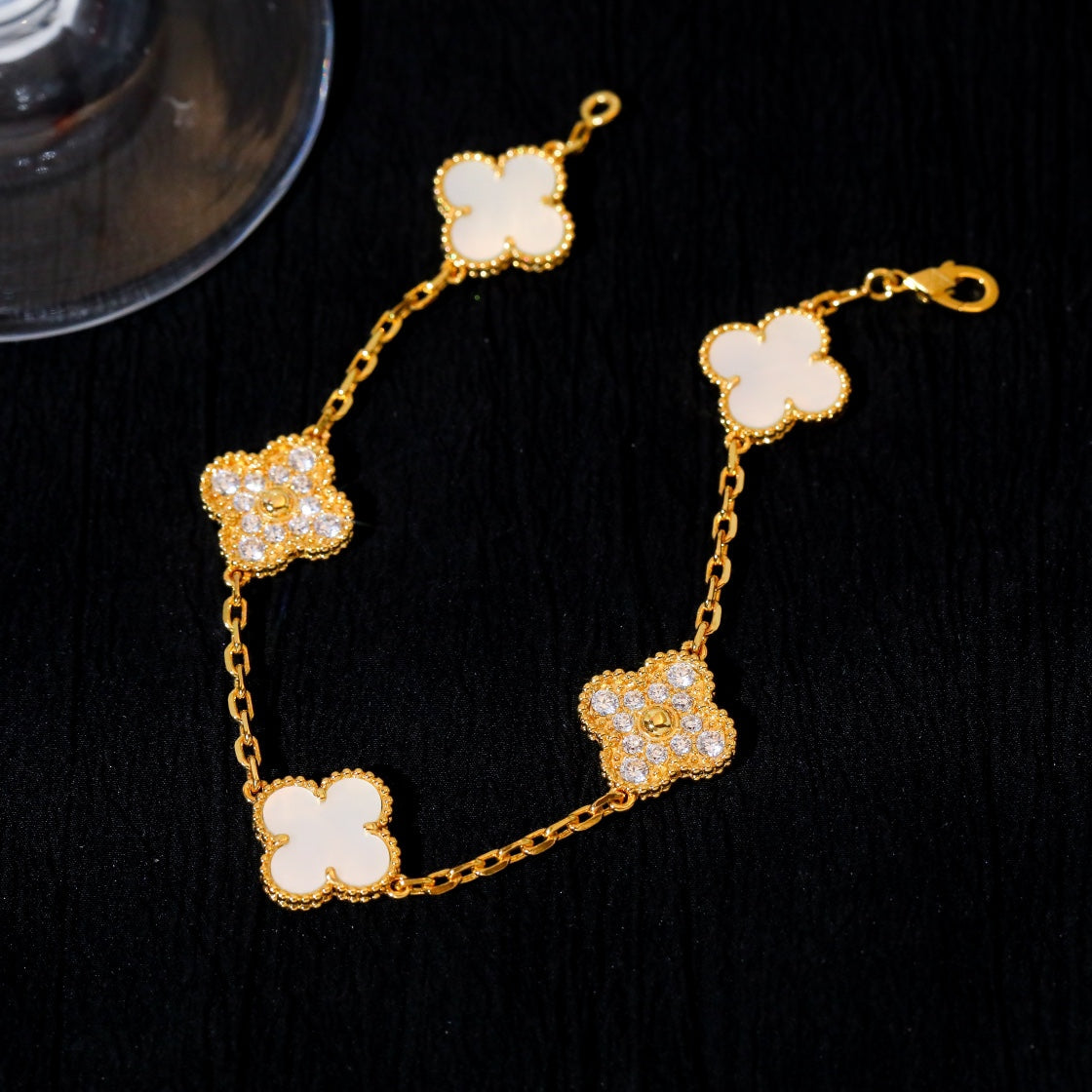 [Clover Jewels]CLOVER BRACELET 5 MOTIF WHITE MOP DIAMOND