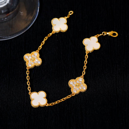 [Clover Jewels]CLOVER BRACELET 5 MOTIF WHITE MOP DIAMOND