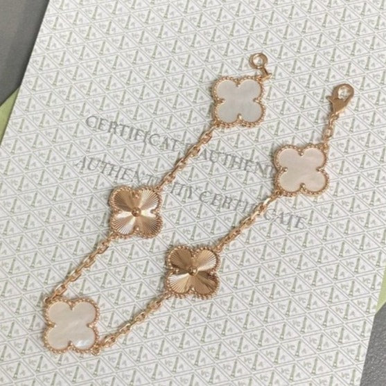 [Clover Jewels]CLOVER BRACELET 5 MOTIF WHITE MOP PINK GOLD