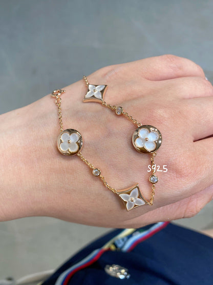 [Clover Jewels]STAR AND SUN 4 MOTIF WHITE MOP PINK GOLD BRACELET