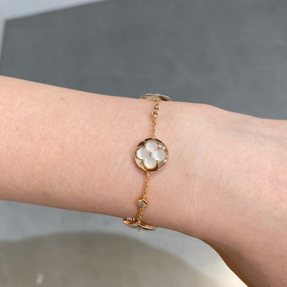 [Clover Jewels]STAR AND SUN 4 MOTIF WHITE MOP PINK GOLD BRACELET