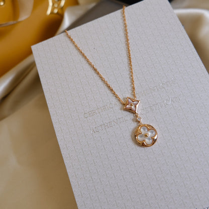 [Clover Jewels]STAR AND SUN WHITE MOP 2 MOTIF PINK GOLD NECKLACE