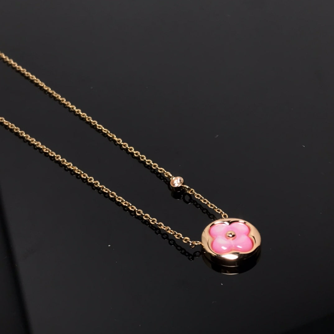 [Clover Jewels]COLOR BLOSSOM PINK MOP SUN GOLD NECKLACE