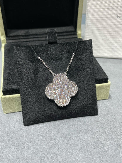 [Clover Jewels]CLOVER 25MM LARGE PENDANT DIAMOND PAVED SILVER NECKLACE