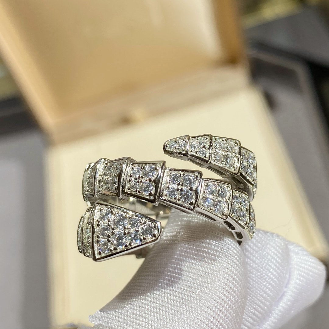 [Clover Jewels]SERPENTI DOUBLE RING SILVER DIAMOND PAVED