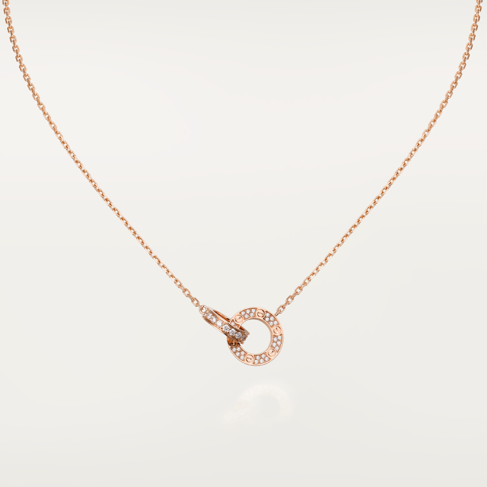 [Clover Jewels]LOVE 7.6MM NECKLACE ROSE GOLD AND SILVER  FULL DIAMOND