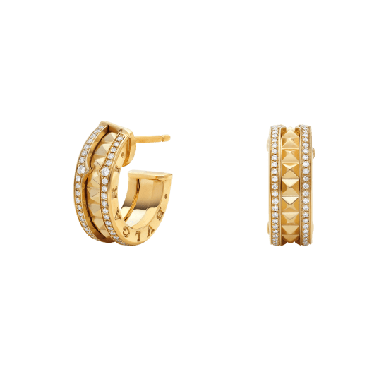 [Clover Jewels]ZERO 1 ROCK GOLD EARRINGS WITH STUDDED SPIRAL AND PAVED DIAMONDS