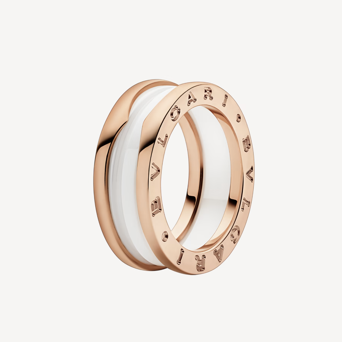 [Clover Jewels]ZERO 1 TWO-BAND LOOPS AND WHITE CERAMIC SPIRAL PINK GOLD RING