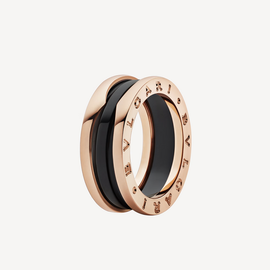 [Clover Jewels]ZERO 1 TWO-BAND LOOPS AND BLACK CERAMIC PINK GOLD RING