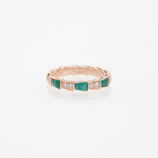 [Clover Jewels]SERPENTI RING PINK GOLD MALACHITE DIAMOND 3MM