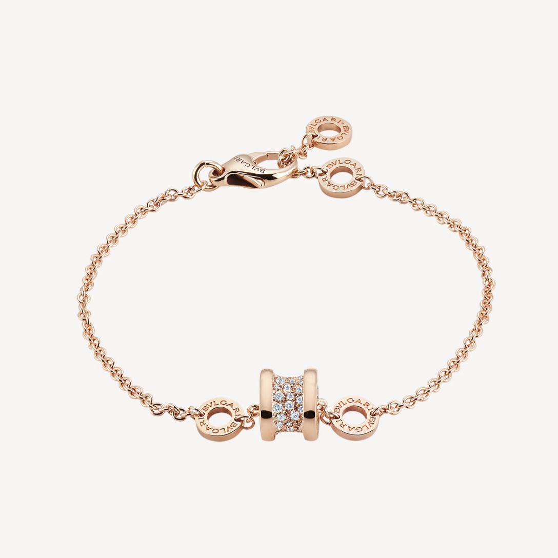 [Clover Jewels]ZERO 1 SOFT PINK GOLD WITH PAVED DIAMONDS ON THE SPIRAL BRACELET