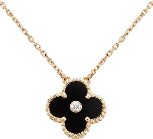 [Clover Jewels]CLOVER 15MM DIAMOND ONYX NECKLACE