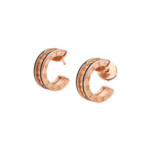 [Clover Jewels]ZERO 1 ROCK PINK GOLD EARRINGS WITH STUDDED SPIRAL AND BLACK CERAMIC