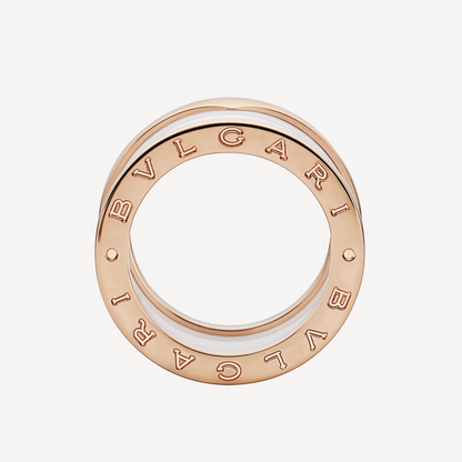 [Clover Jewels]ZERO 1 FOUR-BAND LOOPS AND WHITE CERAMIC SPIRAL PINK GOLD RING