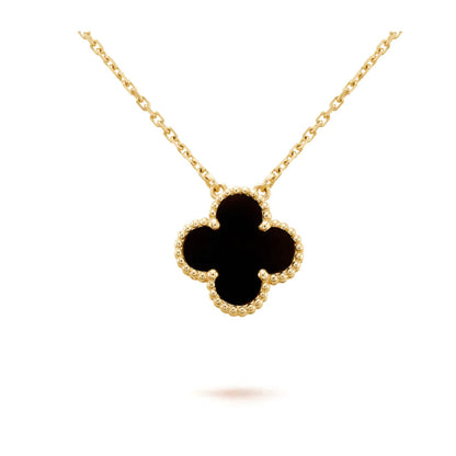 [Clover Jewels]CLOVER 15MM BLACK ONYX SINGLE FLOWER NECKLACE