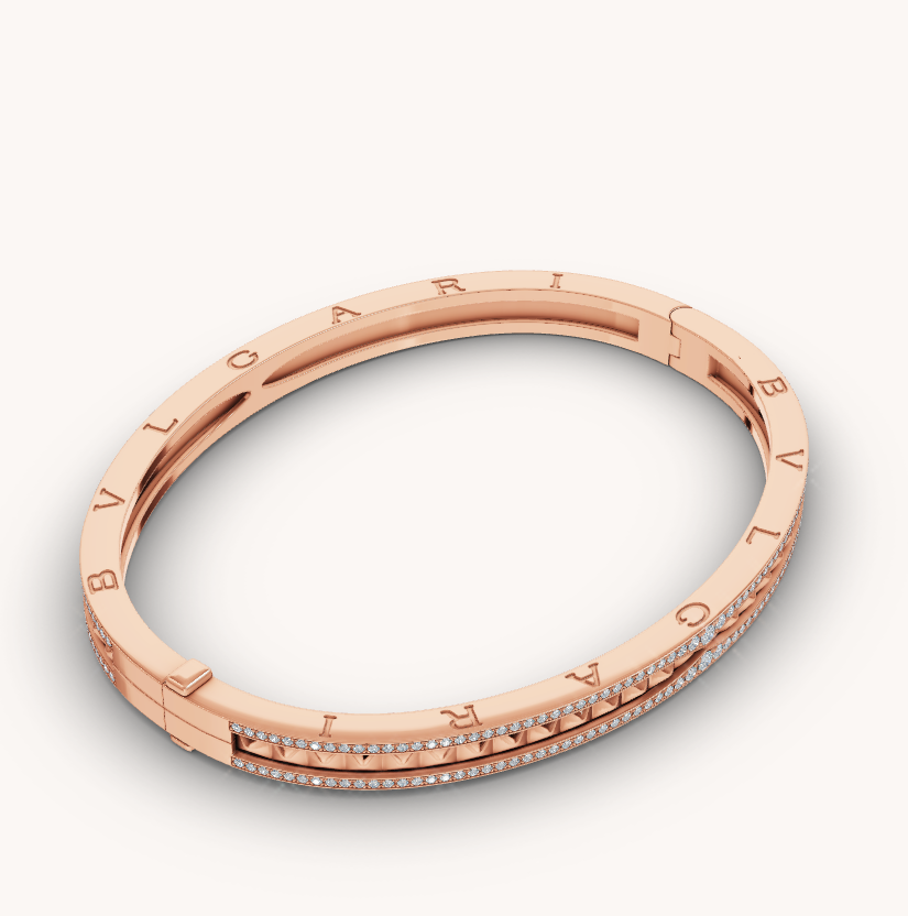 [Clover Jewels]ZERO 1 SPIRAL AND PAVED DIAMOND PINK GOLD BRACELET