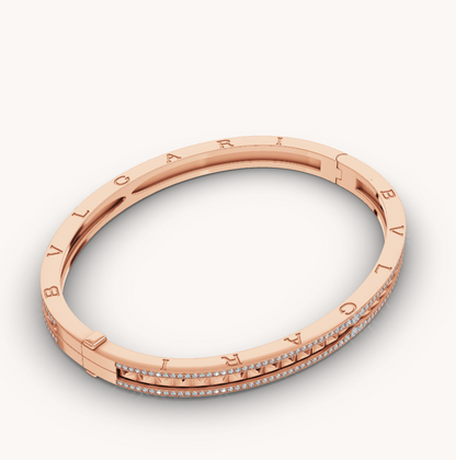 [Clover Jewels]ZERO 1 SPIRAL AND PAVED DIAMOND PINK GOLD BRACELET