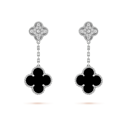 [Clover Jewels]CLOVER 2 MOTIFS  DIAMOND ONYX EARRINGS SILVER