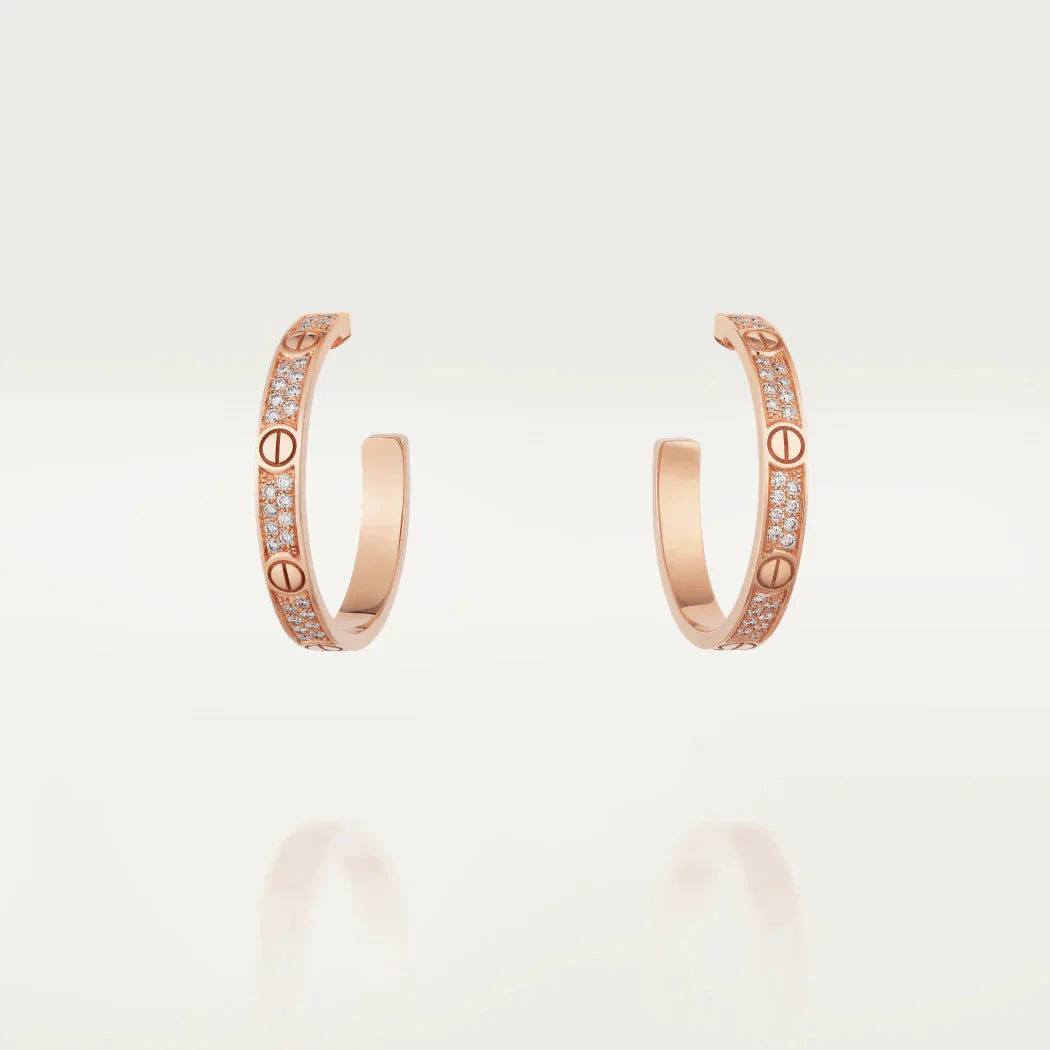 [Clover Jewels]LOVE DIAMOND PINK GOLD HOOP EARRINGS