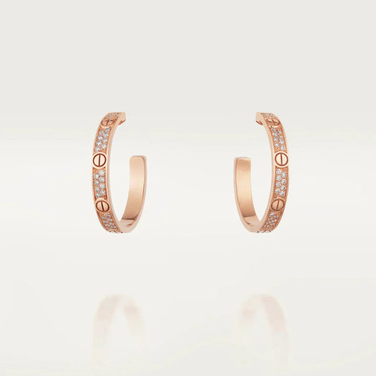 [Clover Jewels]LOVE DIAMOND PINK GOLD HOOP EARRINGS