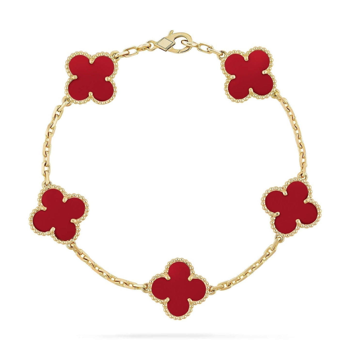 [Clover Jewels]CLOVER 5 MOTIFS RED AGATE  BRACELET