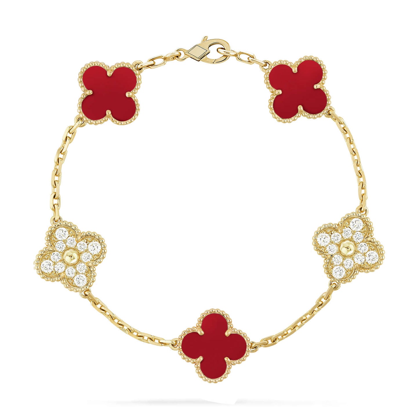 [Clover Jewels]CLOVER 5 MOTIFS CARNELIAN DIAMOND BRACELET