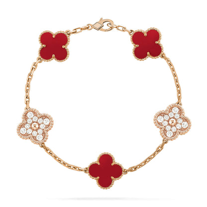 [Clover Jewels]CLOVER 5 MOTIFS CARNELIAN DIAMOND BRACELET