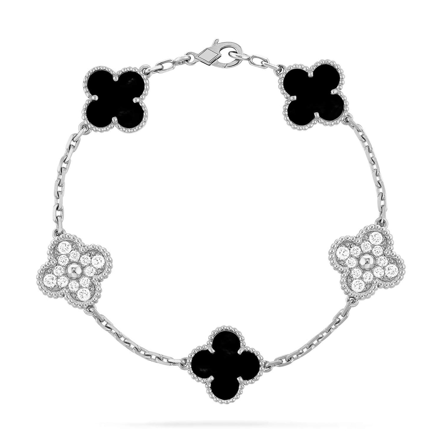 [Clover Jewels]CLOVER 5 MOTIF ONYXS DIAMOND BRACELET SILVER