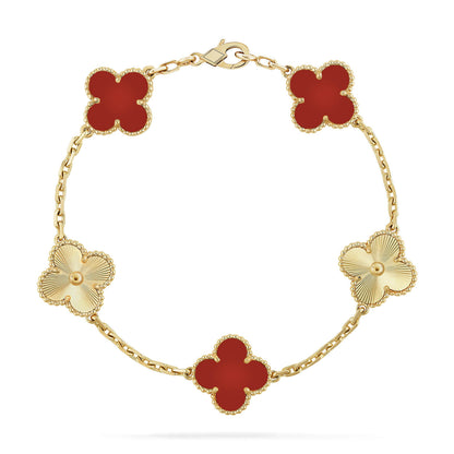 [Clover Jewels]CLOVER  5 MOTIFS CARNELIAN GOLD BRACELET