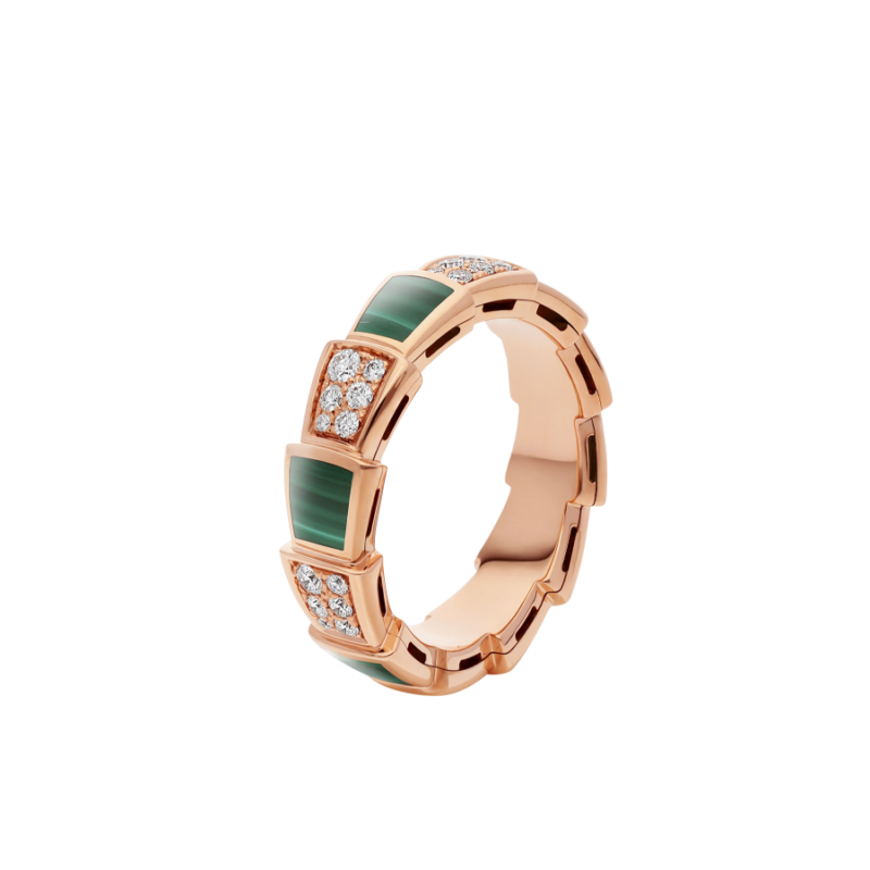 [Clover Jewels]SERPENTI RING PINK GOLD MALACHITE DIAMOND PAVED 4MM