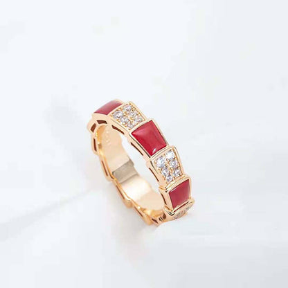 [Clover Jewels]SERPENTI RING PINK GOLD CARNELIAN DIAMOND PAVED 4MM