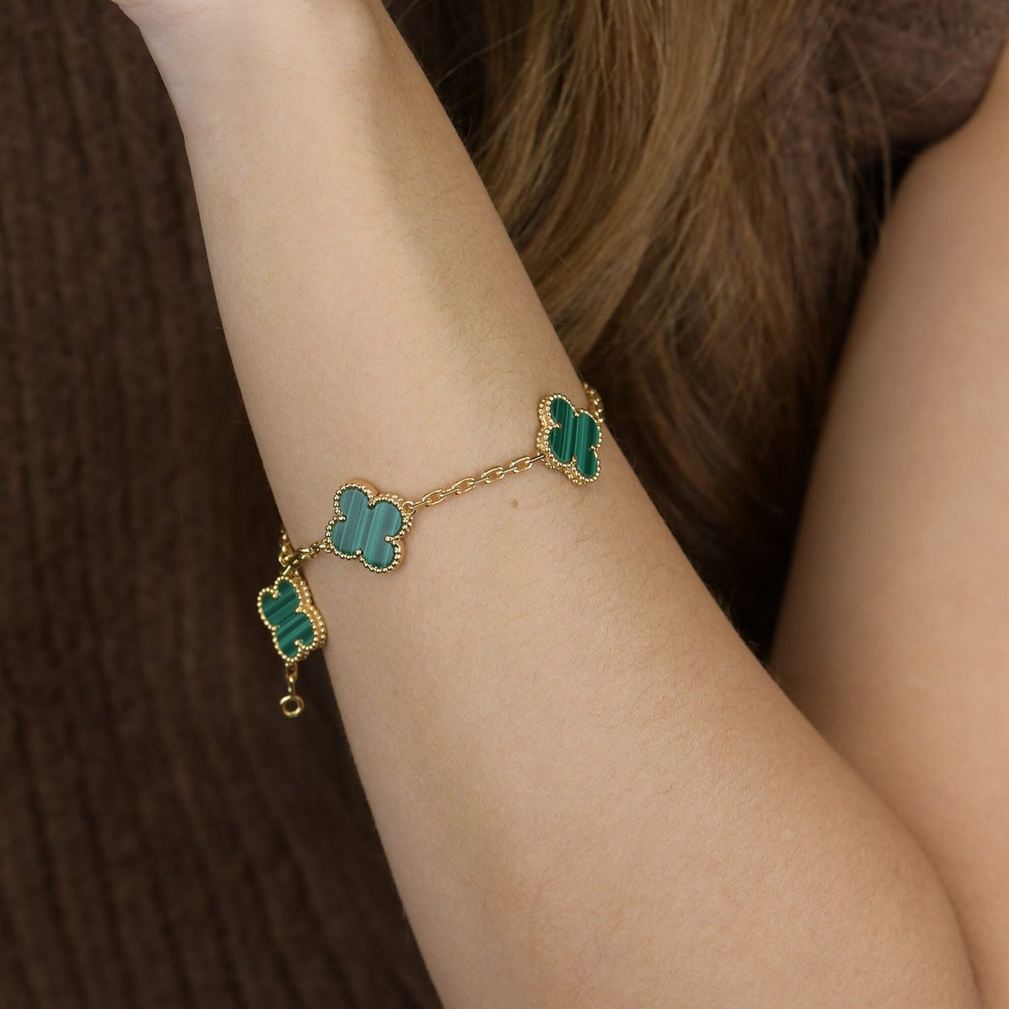 [Clover Jewels]CLOVER 5 MOTIFS MALACHITE BRACELET