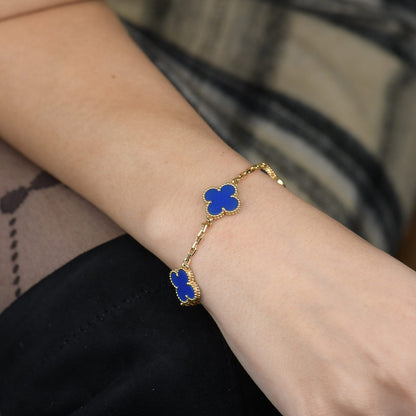 [Clover Jewels]CLOVER 5 MOTIFS BLUE AGATE BRACELET