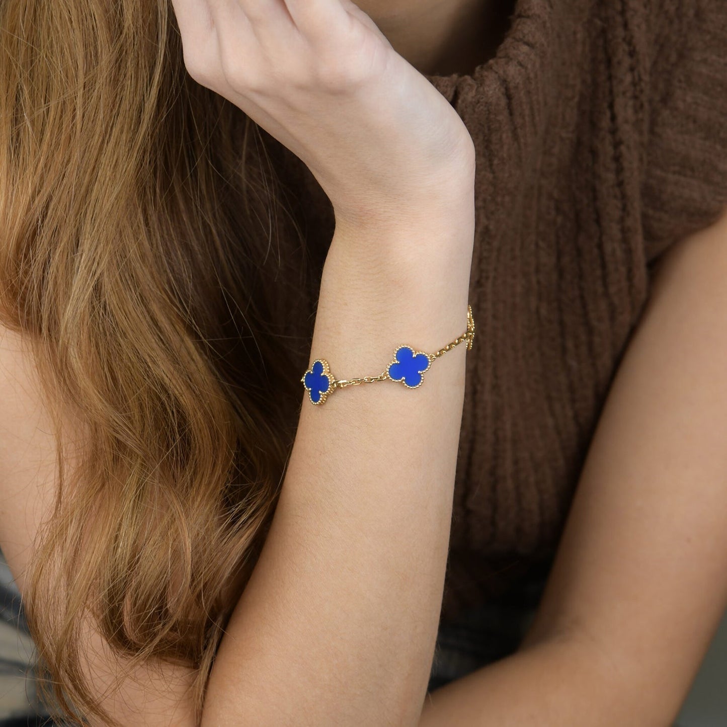 [Clover Jewels]CLOVER 5 MOTIFS BLUE AGATE BRACELET