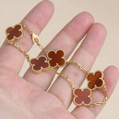 [Clover Jewels]CLOVER 5 MOTIFS RED AGATE  BRACELET