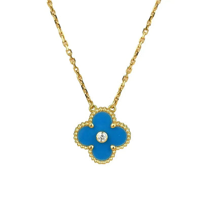 [Clover Jewels]CLOVER 15MM DIAMOND AND BLUE AGATE NECKLACE